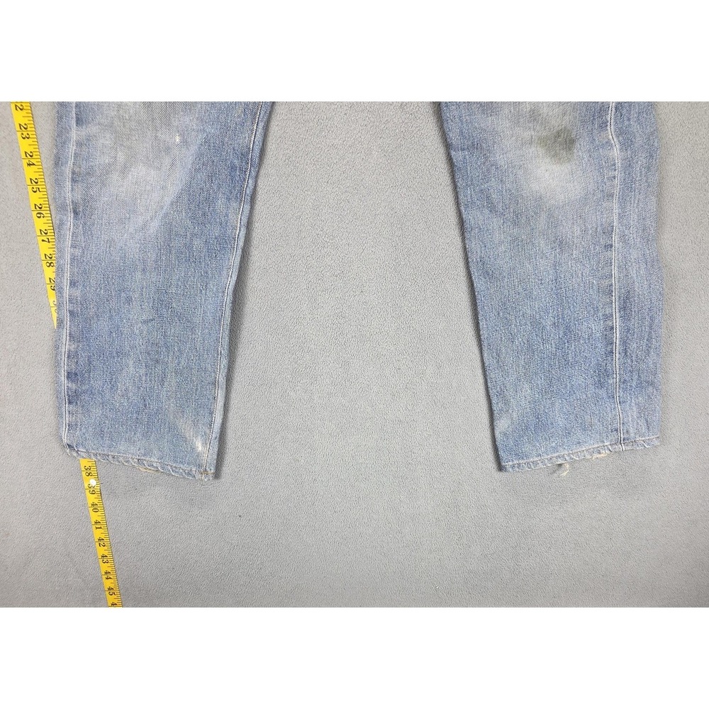 Levis Jeans Mens Selvedge Blue Light Wash Regular Straight Whiskers Fits 28x26 - Picture 9 of 16